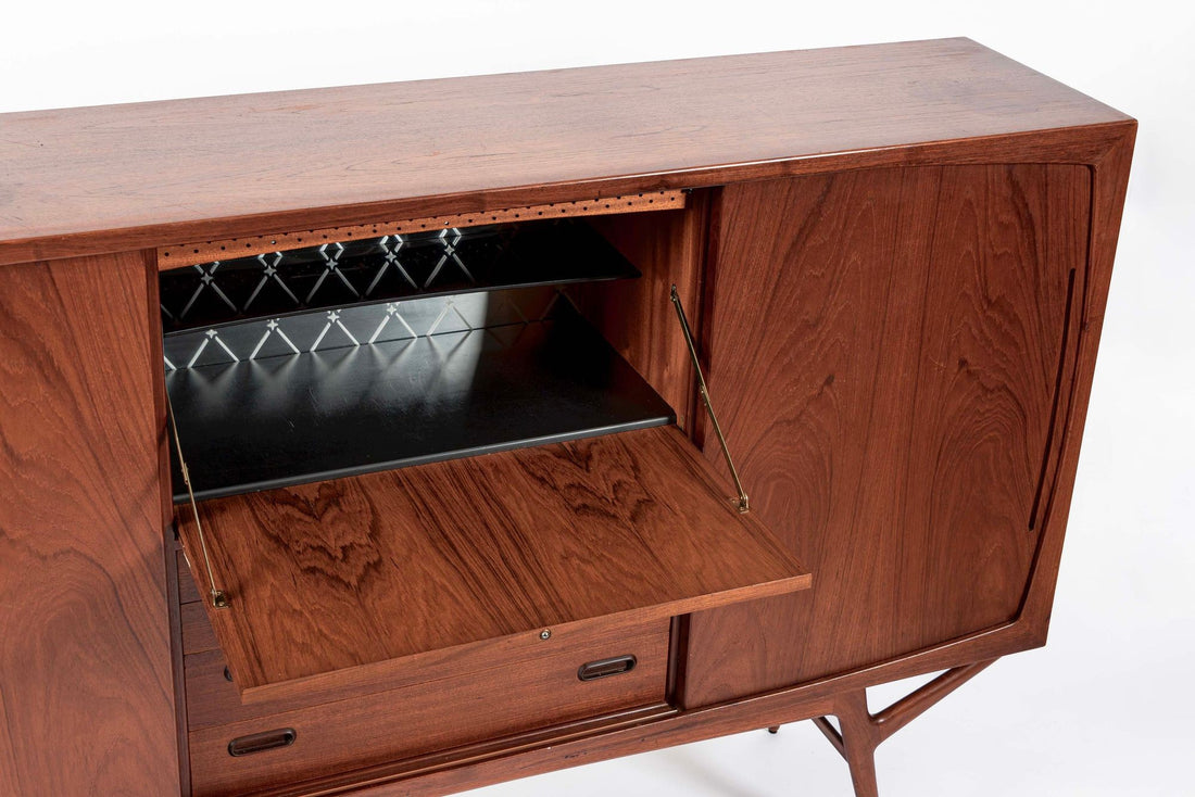 Mid Century Danish Teak Tall Sideboard or Bar Cabinet by Harry Ostergaard