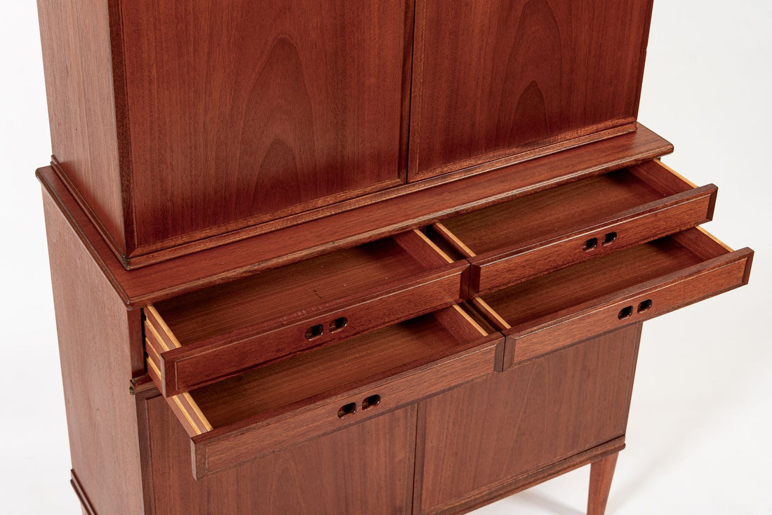 Mid Century Danish Modern Tall Two-Piece Teak Cabinet Hutch