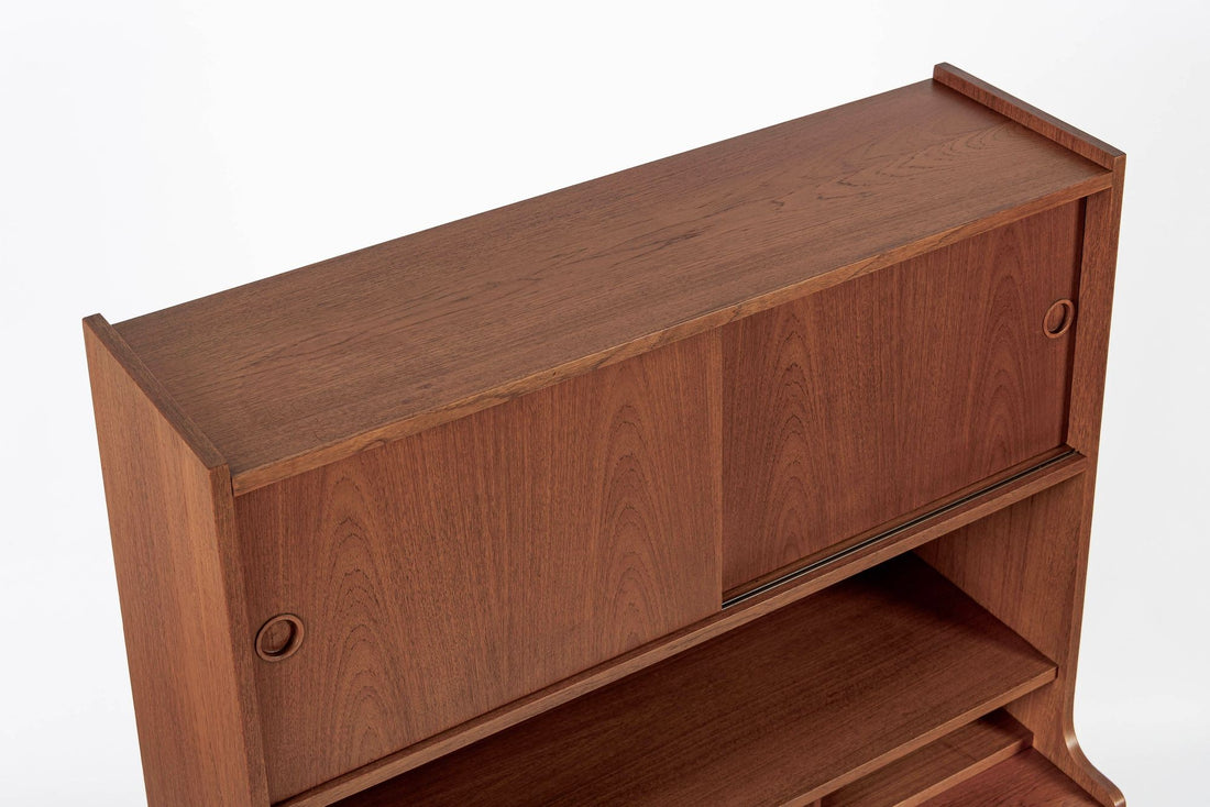 Mid Century Danish Teak Wood Bookcase Cabinet & Secretary Desk 1960s