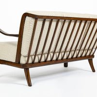 Danish Modern Solid Walnut Spindle Back Sofa in Schumacher Fabric, Circa 1960