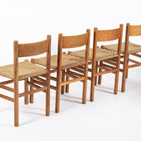 Mid Century Dutch Oak Wood and Rush Chairs by Johan van Heuvel
