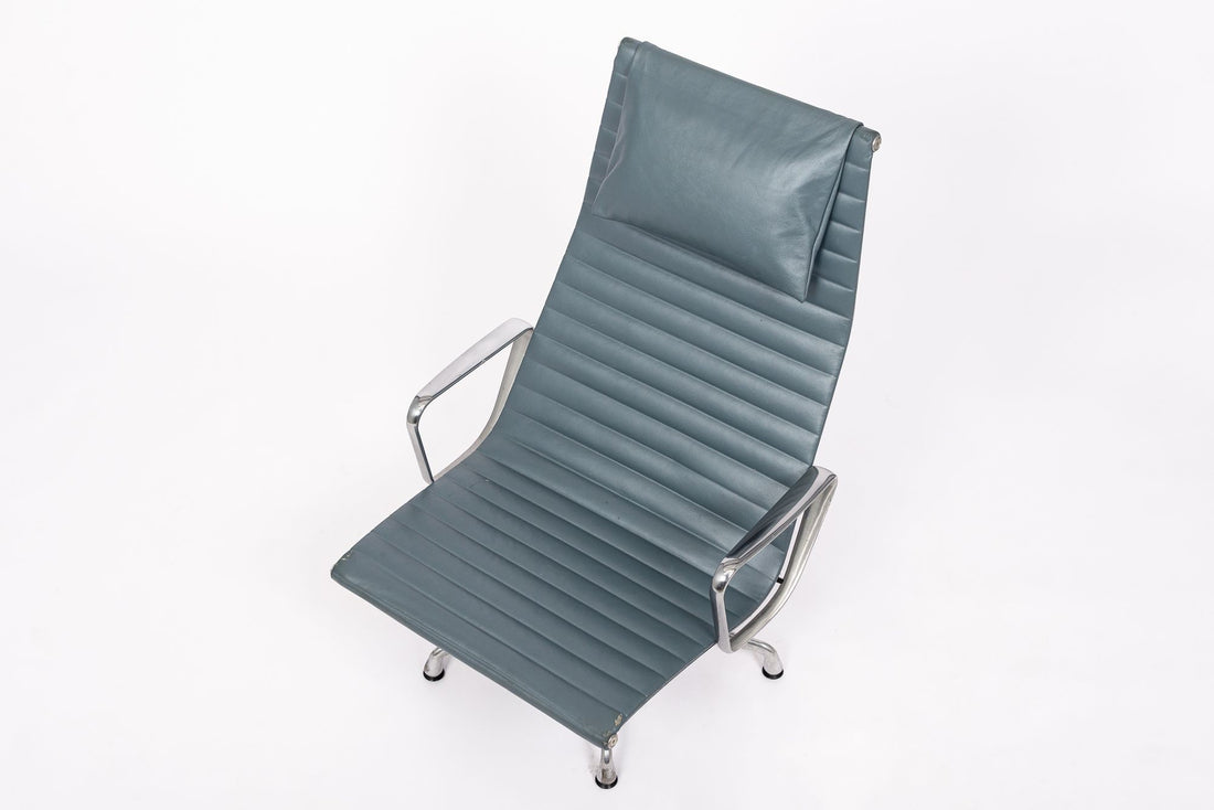 Eames Herman Miller Blue Gray Leather Office Lounge Chair - 2 Available