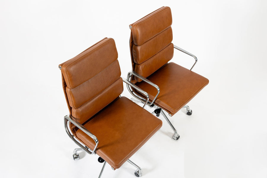 Pair Herman Miller Eames Tall Brown Leather Desk Chair Soft Pad
