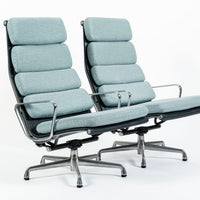 Pair of Eames Soft Pad Recliners for Herman Miller, Blue Gray Aluminum Group Lounge Chairs