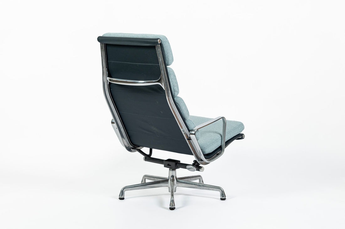 Eames Soft Pad Recliner for Herman Miller, Blue Gray Aluminum Group Lounge Chair