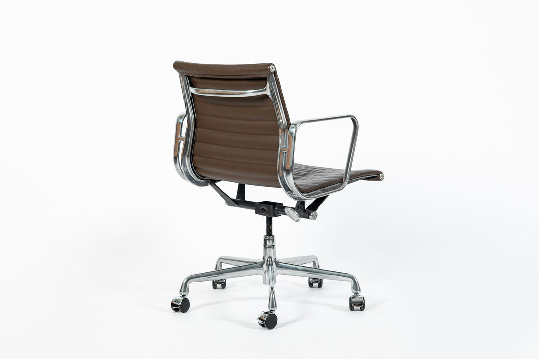 Eames Herman Miller Aluminum Group Thin Pad Brown Leather Office Chair, 2008