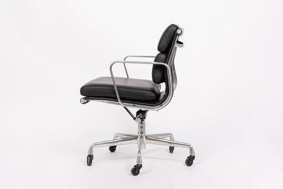 Mid Century Black Leather Aluminum Group Desk Chair by Eames for Herman Miller