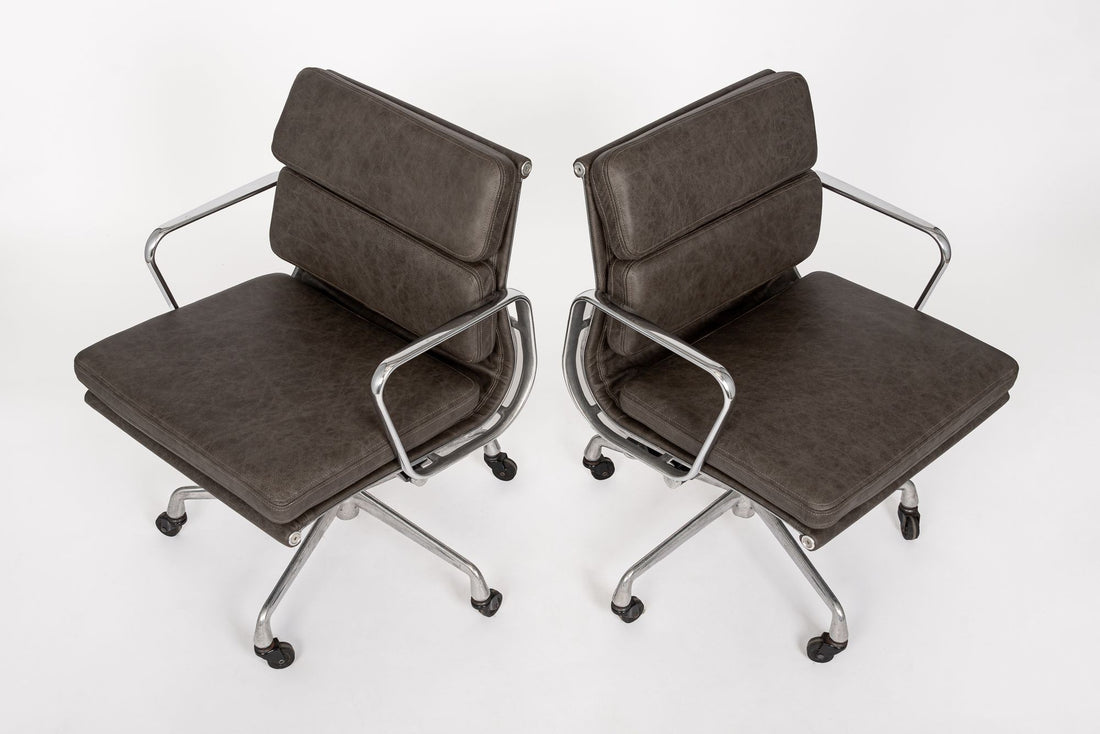 2000s Eames Herman Miller Gray Leather Desk Chairs Aluminum Group