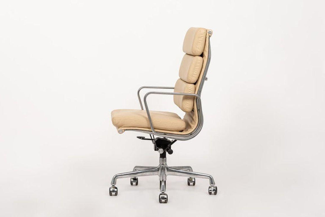 Eames Herman Miller Tall Cream Leather Office Chair Aluminum Group