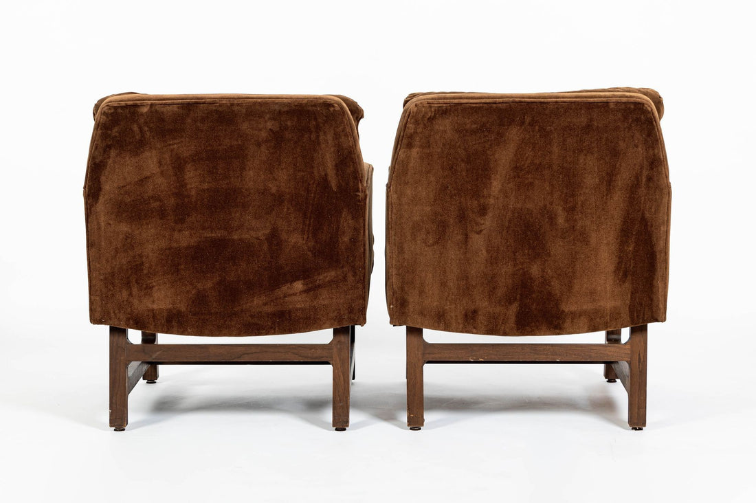 Pair of Mid-Century Brown Velvet Lounge Chairs Attributed to Edward Wormley, 1960s