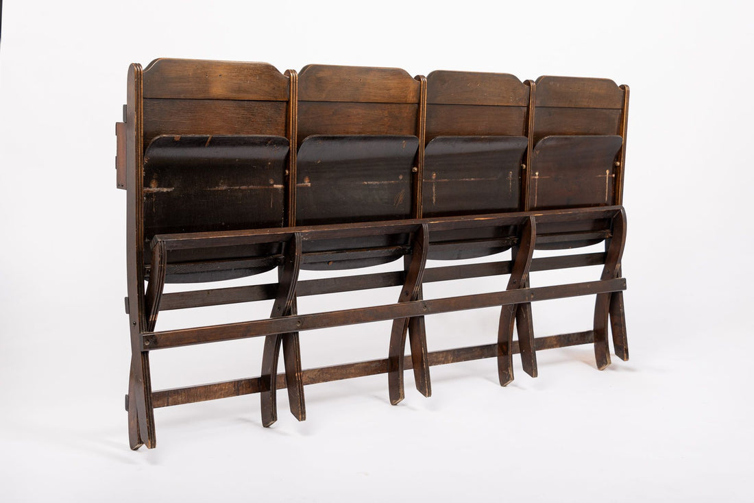 Antique Wood Theater Chairs Four-Seat Folding, GM Building, Detroit