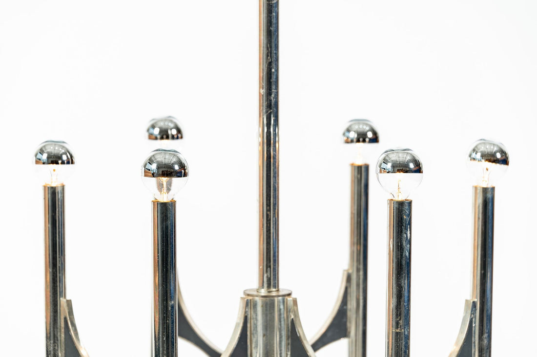 Gaetano Sciolari Italian Chrome Mid Century Modern Chandelier, 1970s