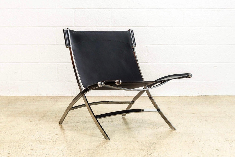 Vintage Postmodern Black Leather and Chrome Lounge Chairs by Antonio Citterio