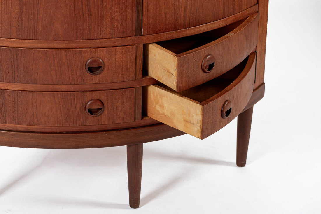 Mid Century Danish Modern Teak Corner Cabinet with Pivoting Drawers