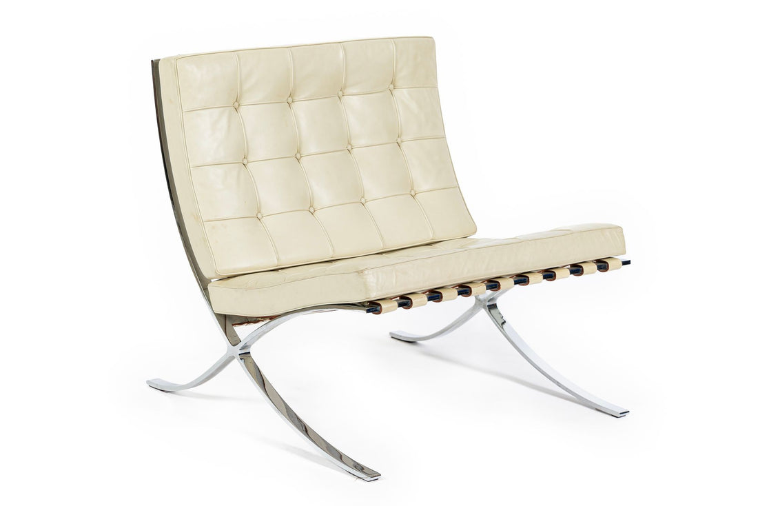 Mid Century Cream Barcelona Chairs by Mies van der Rohe for Knoll, 1980s