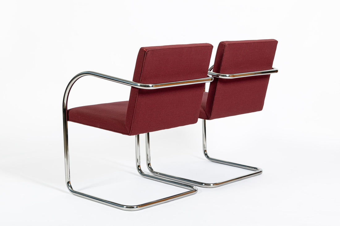 Pair Mid-Century Red Brno Armchairs by Mies van der Rohe for Knoll, 1983