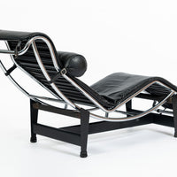 Cassina LC4 Black Leather Chaise Lounge Chair by Le Corbusier 1981