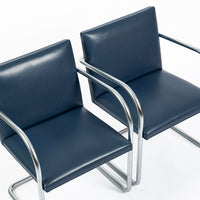 Mid Century Modern Blue Leather Brno Arm Chairs by Mies van der Rohe for Knoll, Set of 4