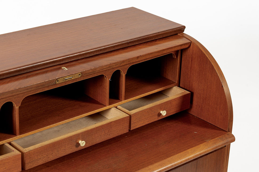 Mid Century Swedish Teak Rolltop Secretary Desk by Egon Ostergaard