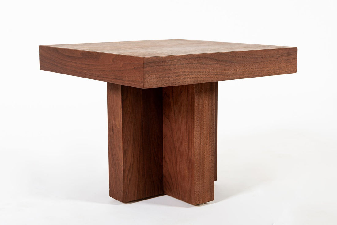 Mid Century Walnut Wood Side Tables Milo Baughman Style 1970s