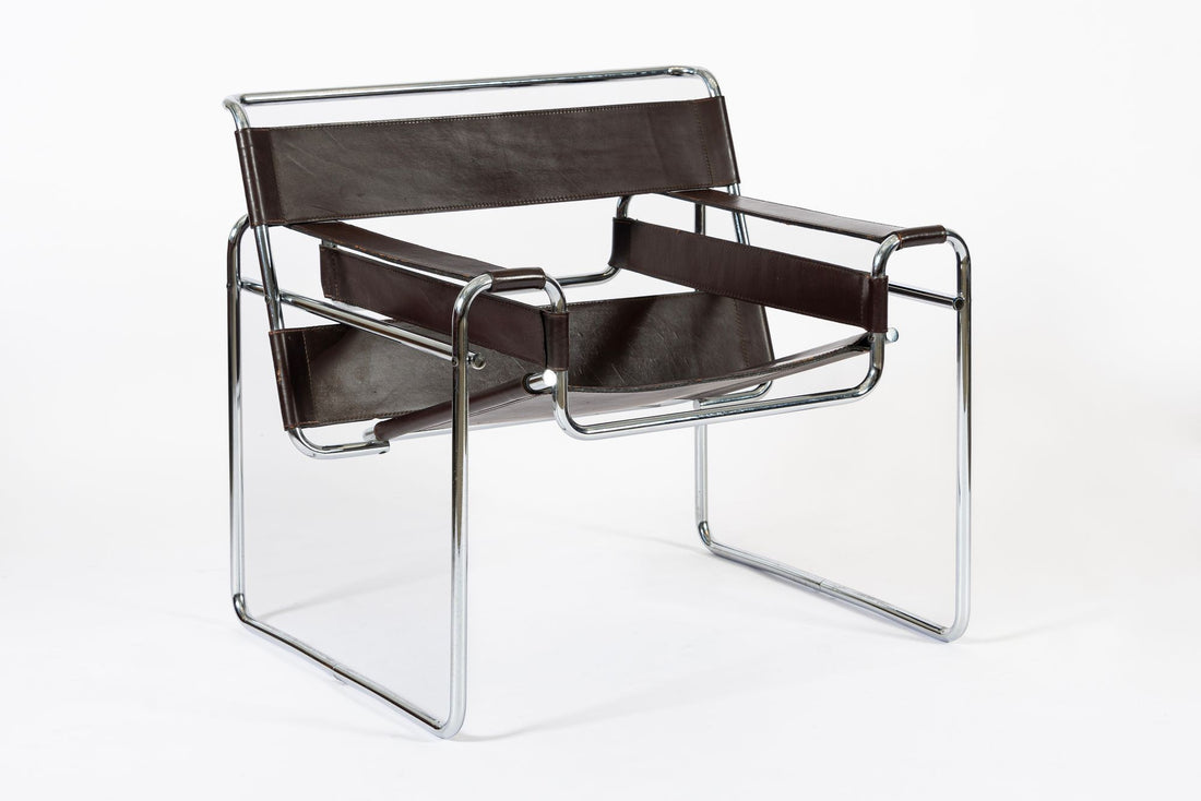 Mid Century Dark Brown Leather Wassily Arm Chairs by Marcel Breuer for Knoll, Signed, 1960s