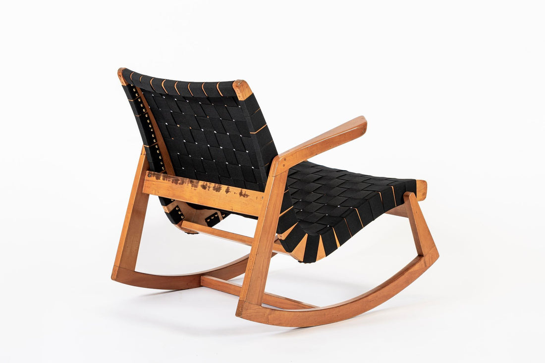 Rare Early Mid Century Wooden Rocking Chair by Ralph Rapson, 1940s