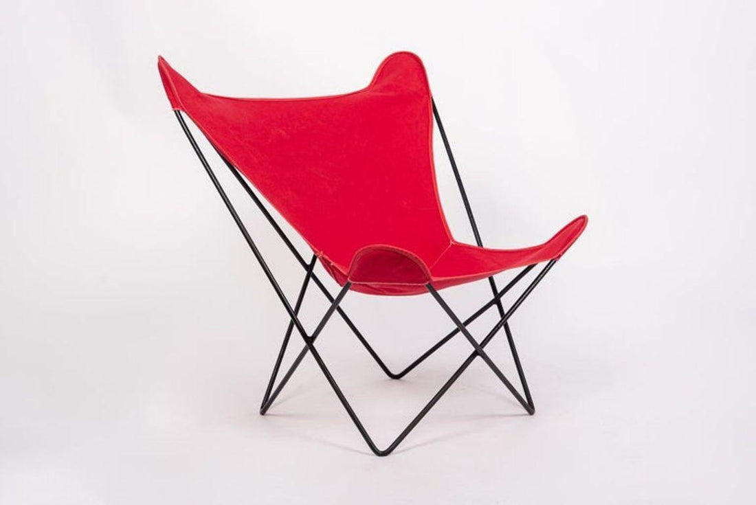 Vintage Mid Century Red Butterfly Canvas and Metal Chair by Knoll, 1970s
