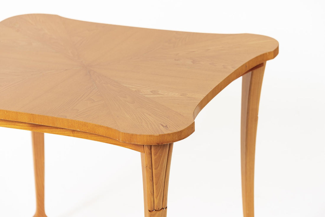 Vintage Art Deco Swedish Square Beech Scalloped Table 1940s
