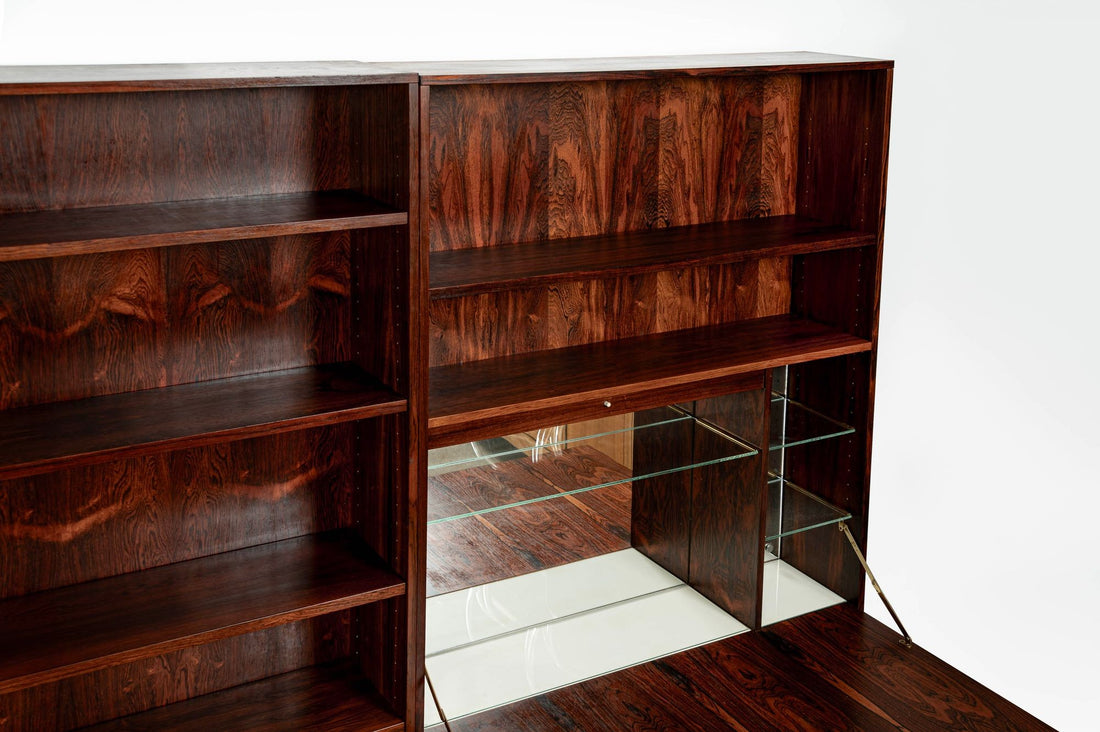 Mid-Century Swedish Rosewood Bookcase Dropdown Wall Unit by Bertil Fridhagen for Bodafors, 1960s