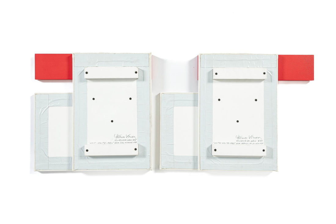 Contemporary Geometric Abstract Art Wall Reliefs by Thomas Vinson White–White–Red, 2004