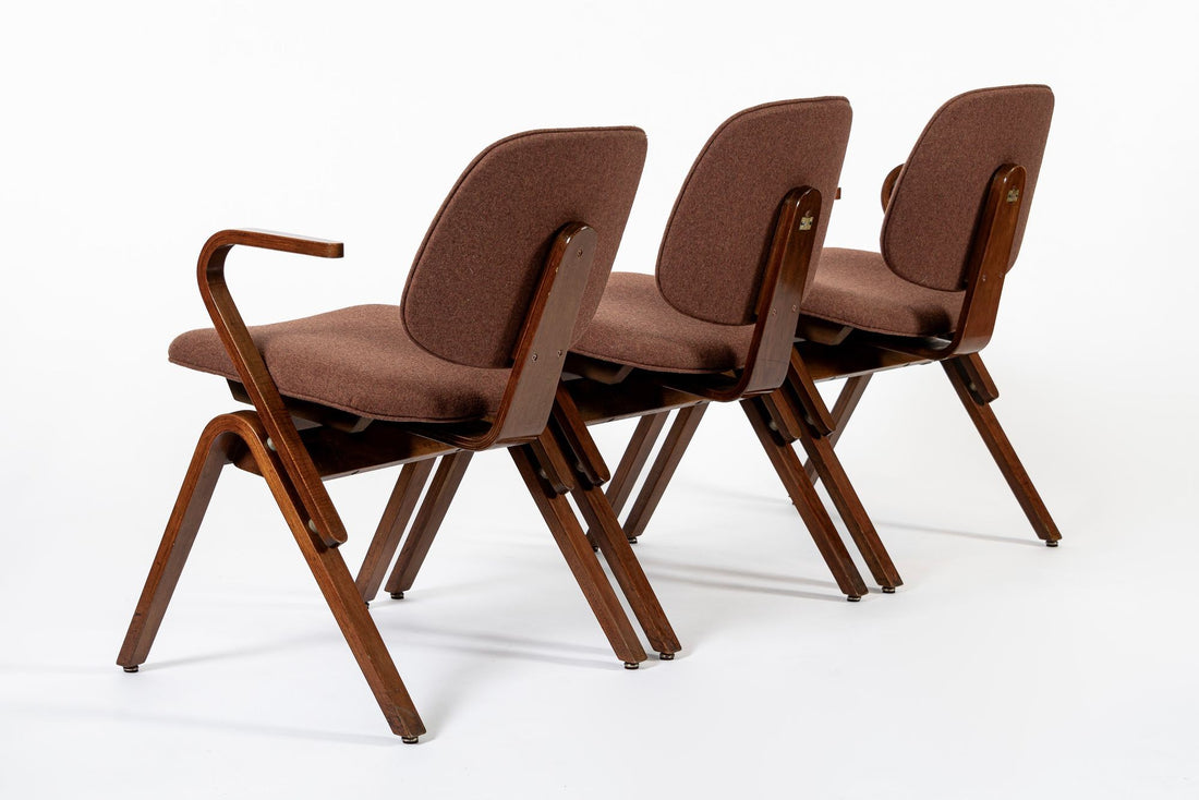 Mid Century Brown Plywood Arm Chairs by Joe Atkinson for Thonet