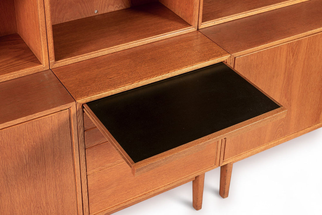 Large Mid Century Danish Teak Wood Bookshelf Wall Unit System