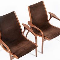 Pair Mid-Century Swedish Brown Lamino Lounge Chairs by Yngve Ekström for Swedese