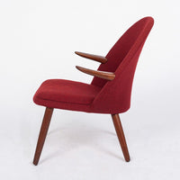Danish Mid Century Modern Red Upholstery Lounge Chairs by Kurt Olsen, 1960s