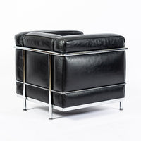 Authentic Cassina LC2 Black Leather Petit Lounge Chair by Le Corbusier, 4x Avail