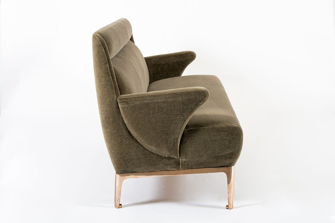 Restored 1940s Art Deco Sofa Mink Mohair, Matching Chair Available