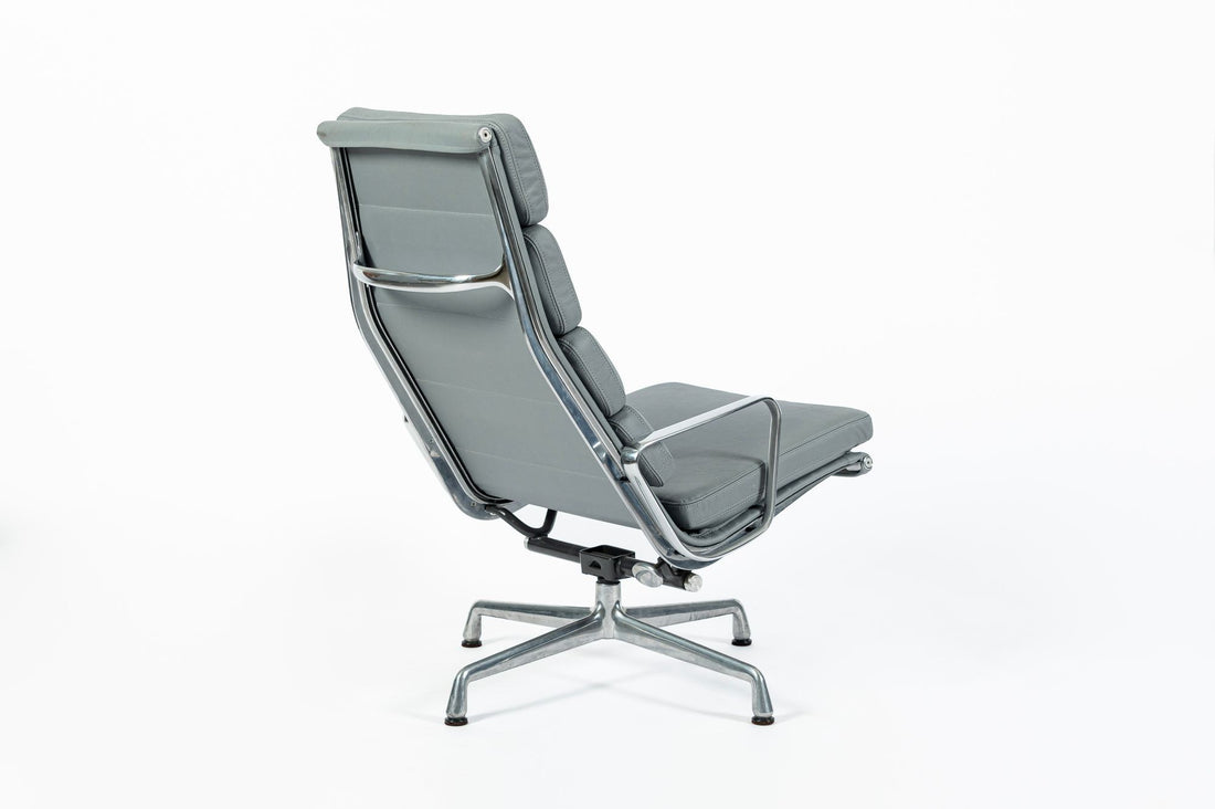 Eames Soft Pad Recliner for Herman Miller, Gray Leather Aluminum Group Lounge Chair