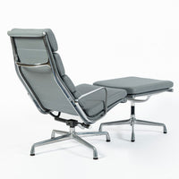 Eames Soft Pad Recliner with Ottoman for Herman Miller, Gray Leather Aluminum Group