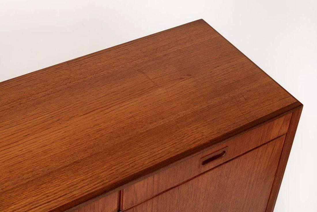 Mid Century Swedish Teak Wood High Cabinet Credenza or Sideboard