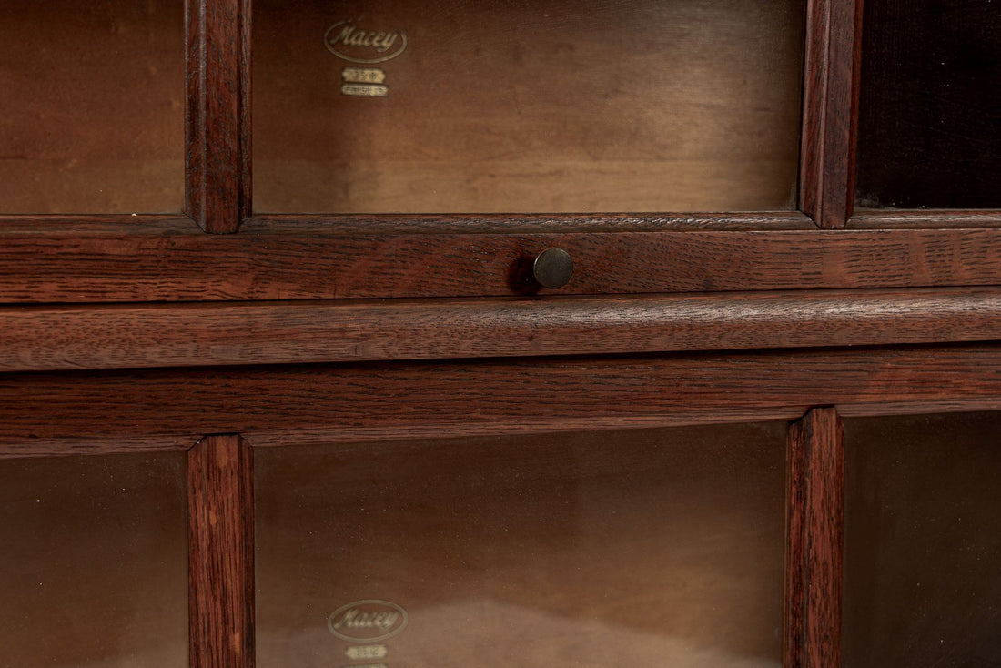 Antique American Three Shelf Barrister Bookcase Cabinet in Tiger Oak