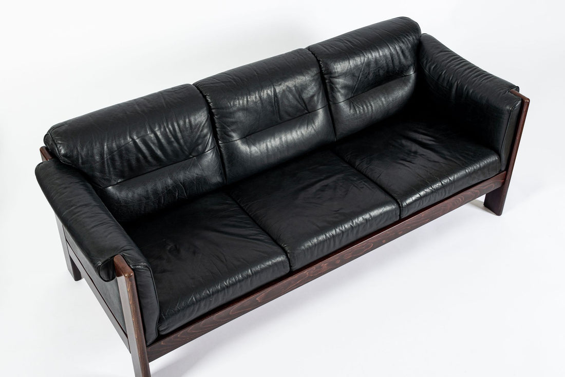 Mid Century Danish Black Leather Sofa in Style of Arne Norell, Matching Chair Avail