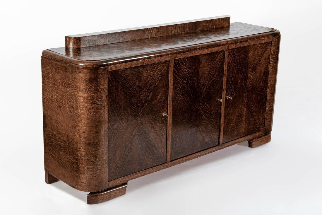 Antique French Art Deco Wood Parquetry Sideboard Cabinet by Adolphe Chanaux (attr)