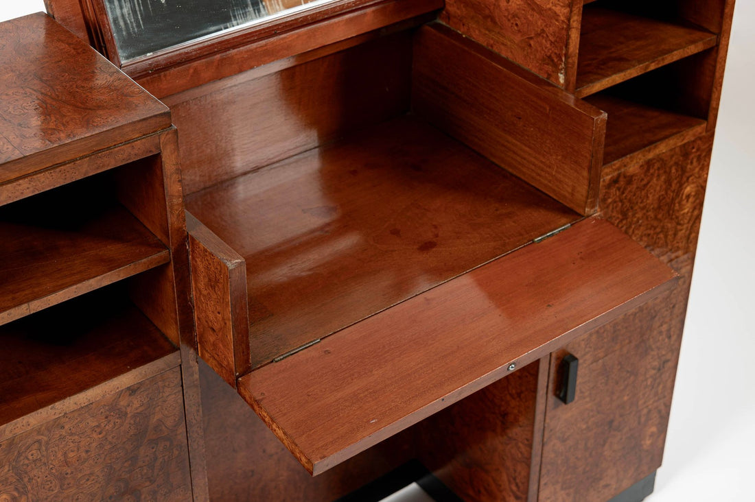 American Art Deco Birdseye Maple Vanity Cabinet or Dressing Table, Circa 1930