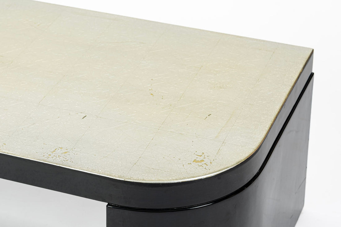Art Deco Coffee Table in Black Lacquer and Metal Leaf, circa 1935