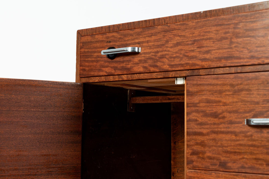 Art Deco Tiger Wood Dresser Cabinet, Vintage Streamline Modern 1940s