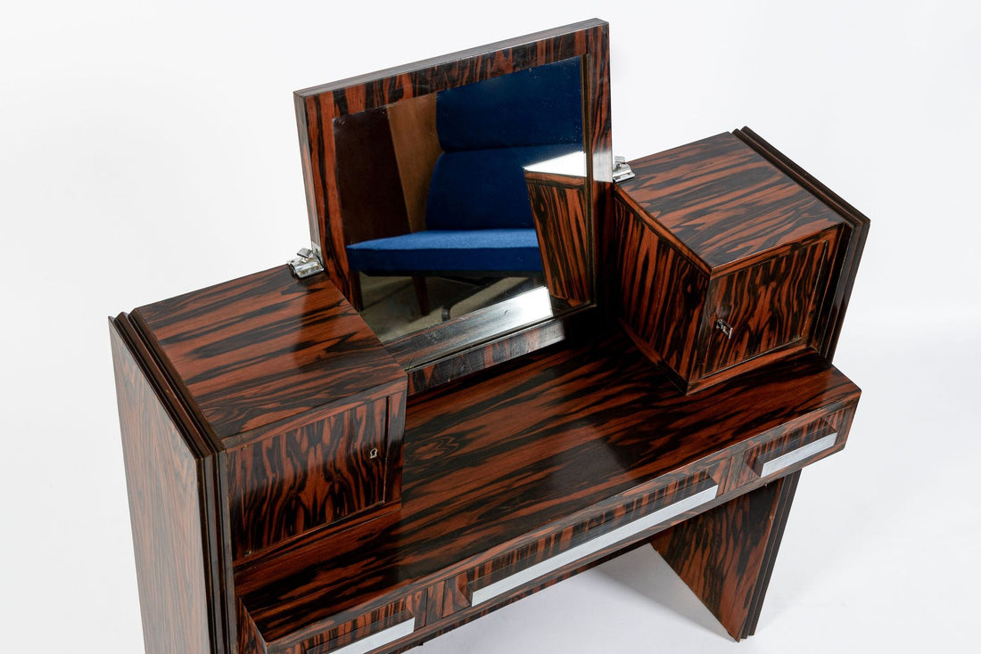 Antique French Art Deco Macassar Ebony Vanity Cabinet by Georges Champion (attr)