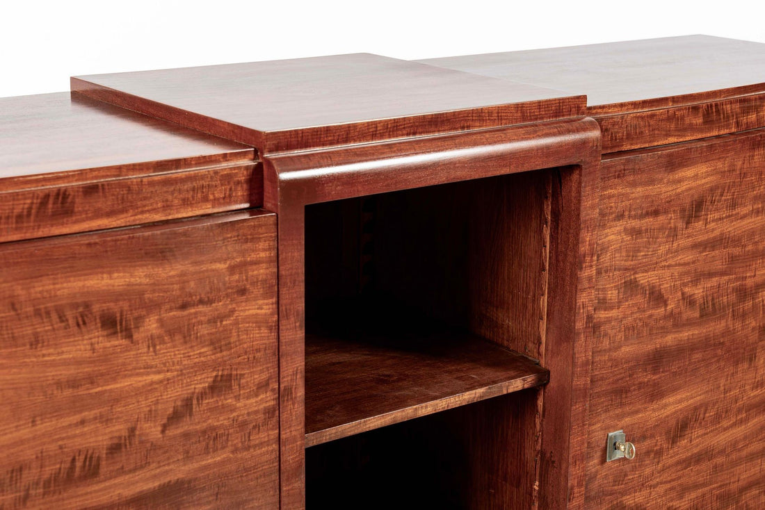 Antique Art Deco Tall Mahogany Wood Storage or Bar Cabinet 1940s