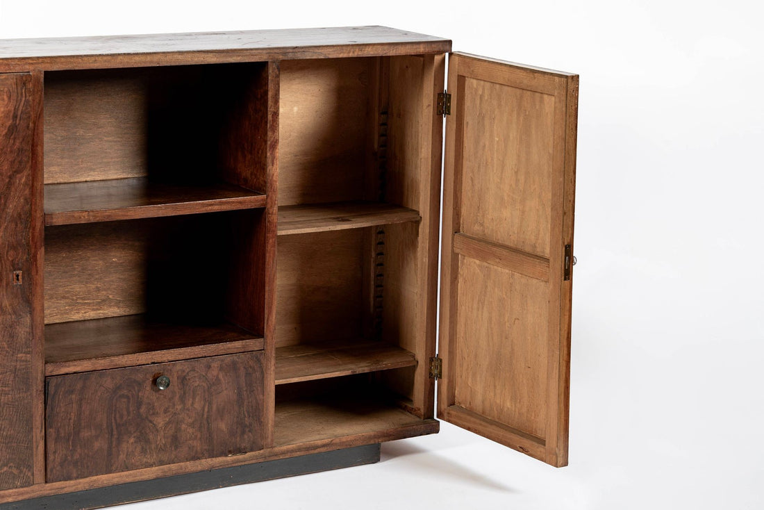 Antique Art Deco Italian Walnut Wood Credenza Cabinet