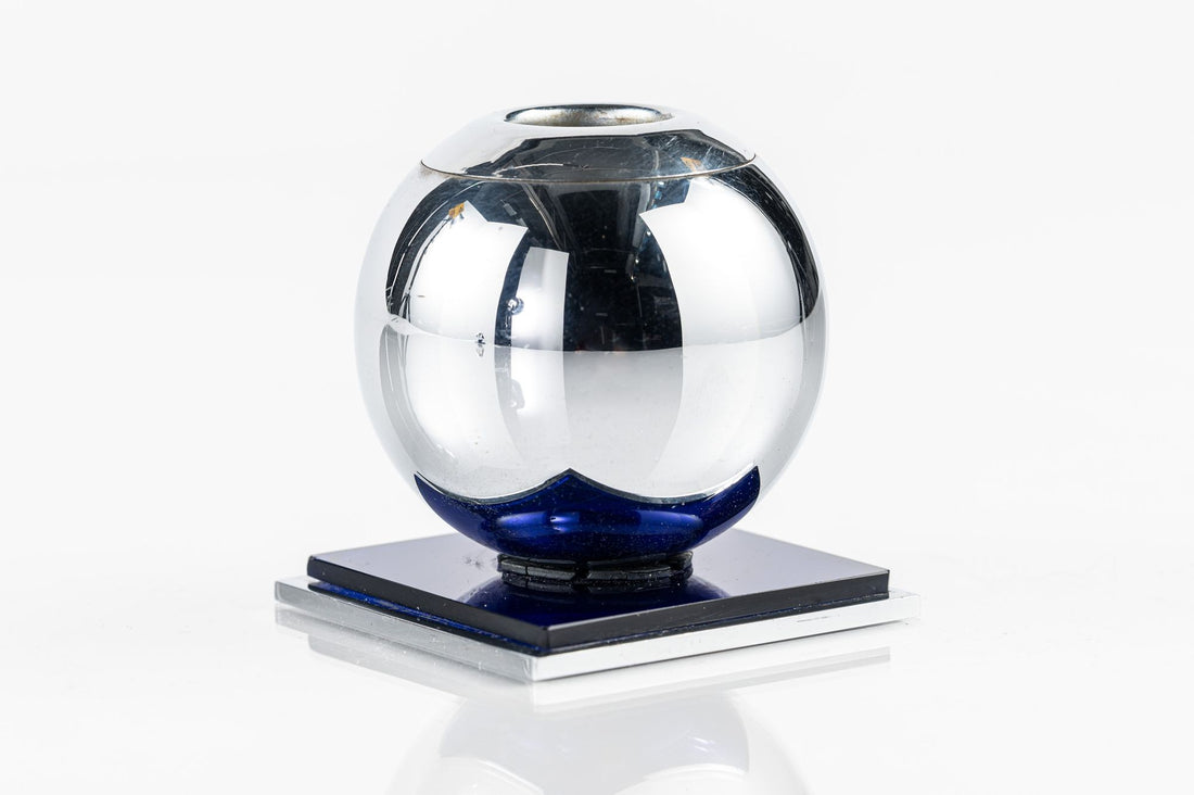 Art Deco Chrome and Cobalt Blue Candleholders by Walter von Nessen for Chase, 1930s