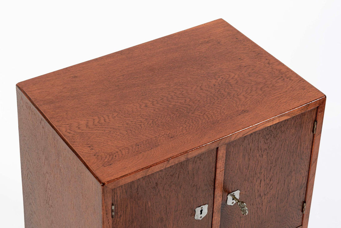 Antique Art Deco Scandinavian Small Oak Wood Side Cabinet or Nightstand 1950s